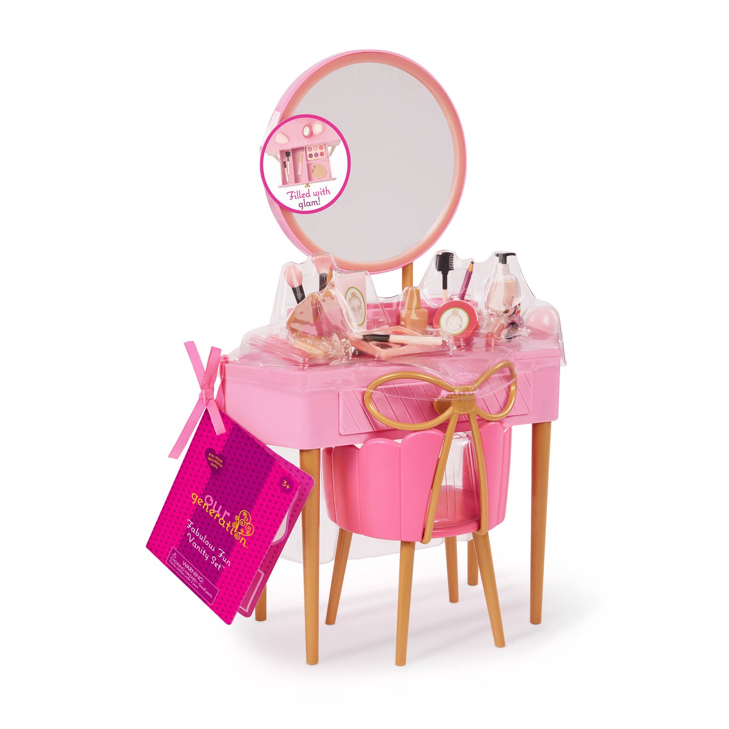 Pink Vanity Table & Accessories for 18-inch Dolls