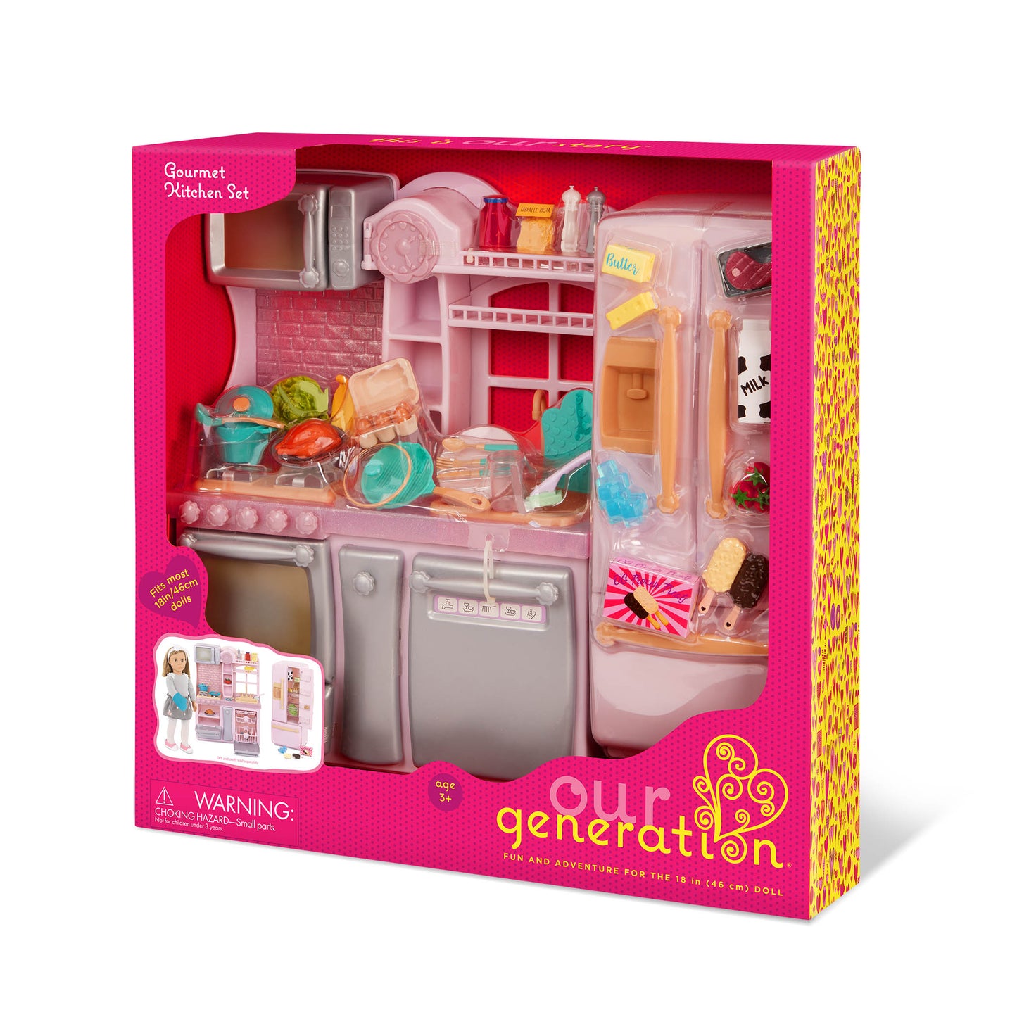Pink Home Kitchen & Play Food for 18-inch Dolls
