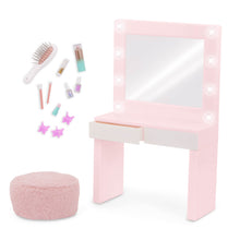 Pink Vanity Table & Light-up Mirror for 18" Dolls