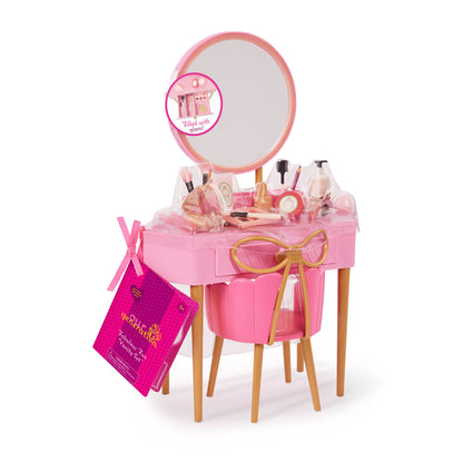 Pink Vanity Table & Accessories for 18-inch Dolls