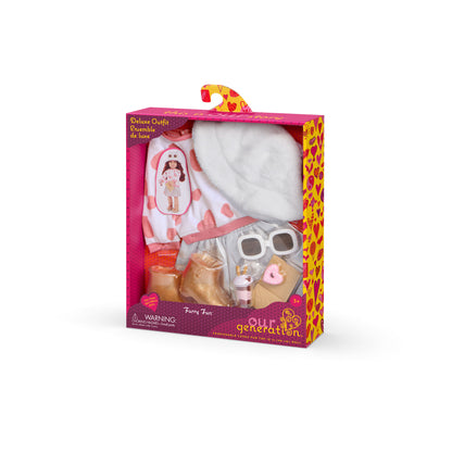 Deluxe Outfit w/ Heart Print Top and Silver Skirt