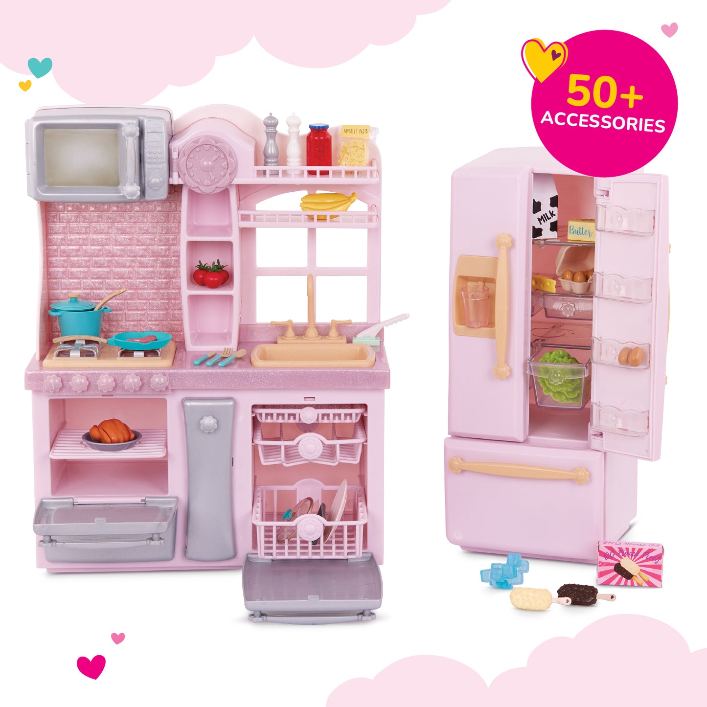 Pink Home Kitchen & Play Food for 18-inch Dolls