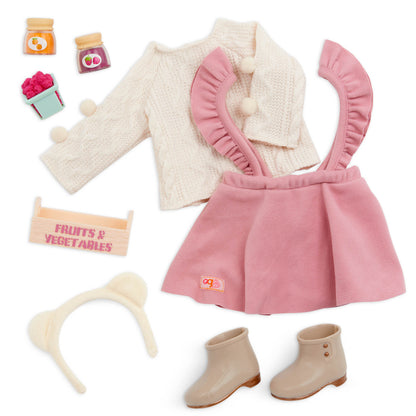 Pink Jumper Skirt Outfit & Play Food Set for 18" Dolls