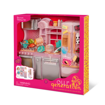 Pink Home Kitchen & Play Food for 18-inch Dolls