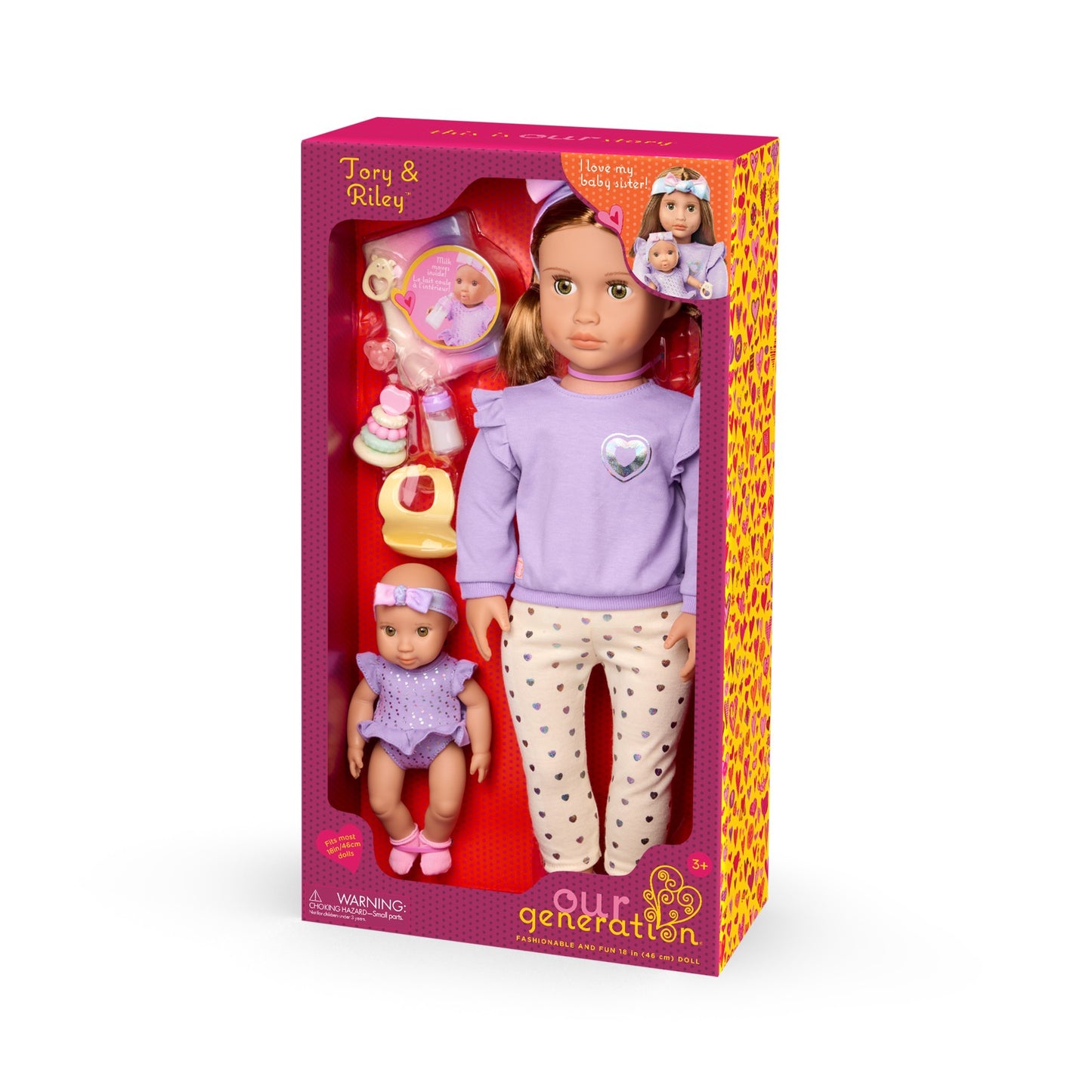 Big/Little Sister Dolls w/baby acc, Tory & Riley
