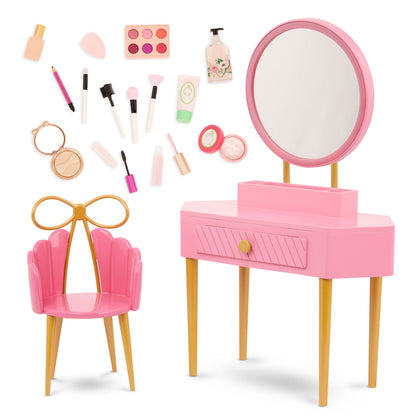 Pink Vanity Table & Accessories for 18-inch Dolls