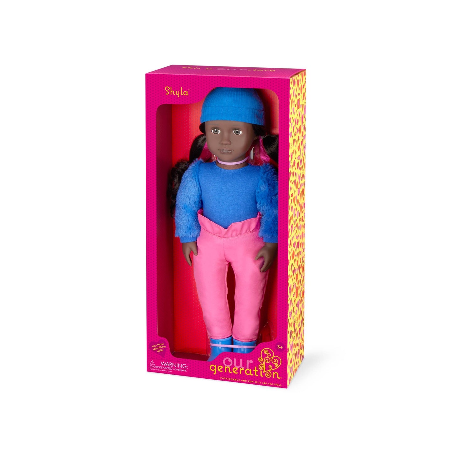 18" Fashion Doll in Blue & Pink Color Block Outfit