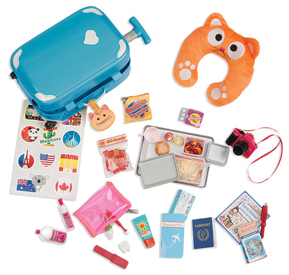 OG CLASSIC WELL TRAVELED LUGGAGE PLAYSET W/ CAT NECK PILLOW