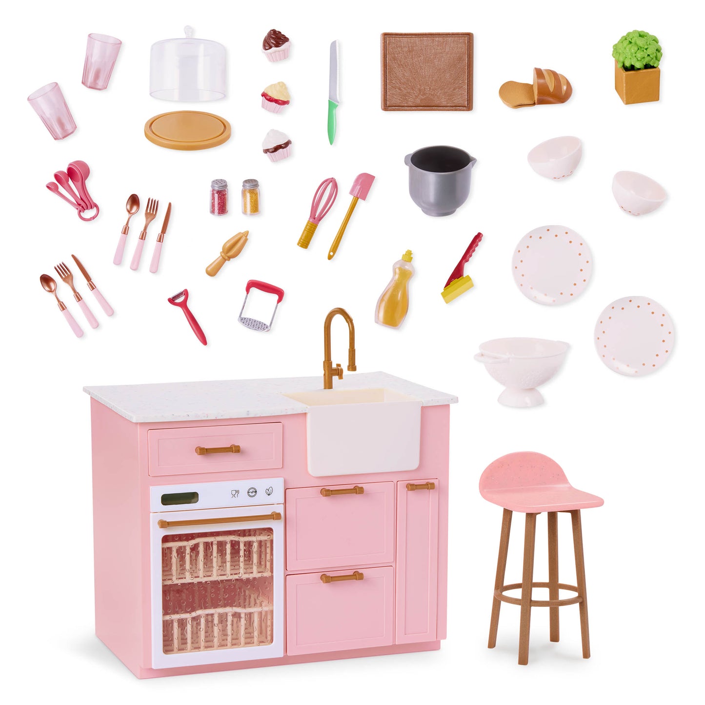 Kitchen Playset with Built-In Dishwasher for 18-inch Dolls