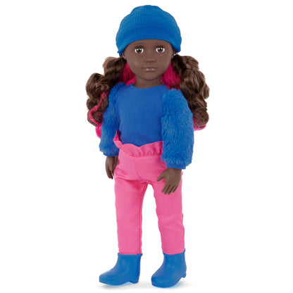 18" Fashion Doll in Blue & Pink Color Block Outfit