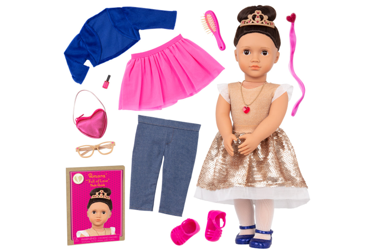 OG CLASSIC DOLL AMORA & GIFT SET 18INCH BROWN HAIR