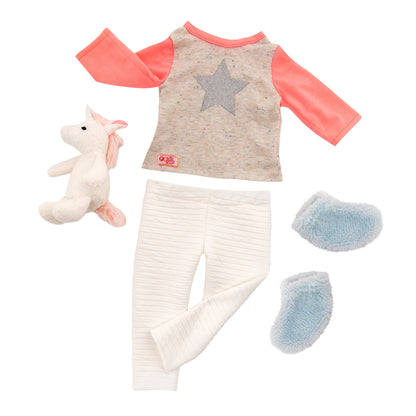 Pajama Outfit & Unicorn Plush for 18-inch Dolls