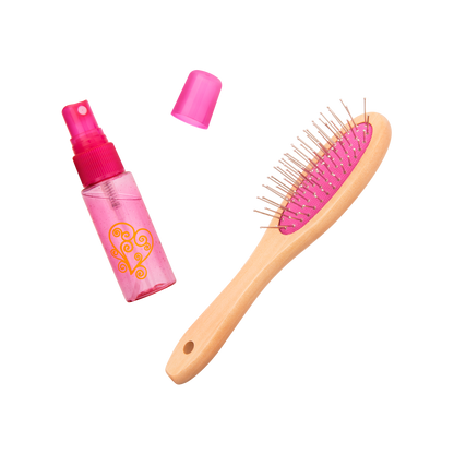 Wooden Hairbrush & Spray Bottle for 18-inch Dolls