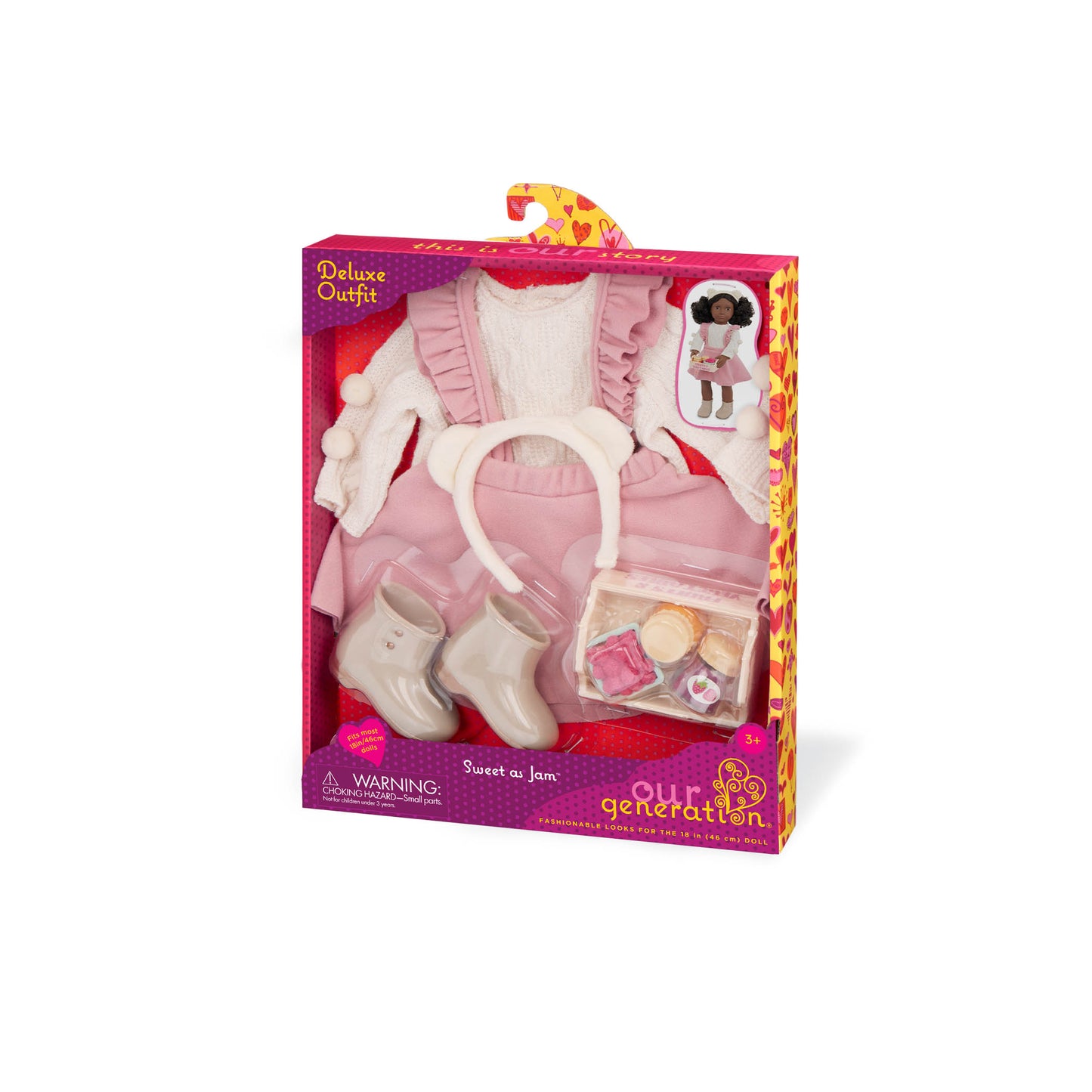 Pink Jumper Skirt Outfit & Play Food Set for 18" Dolls